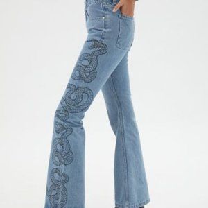 COPY - Milk It Light Blue Recycled Flares Bell Wide Leg Snake Print Jeans Size …